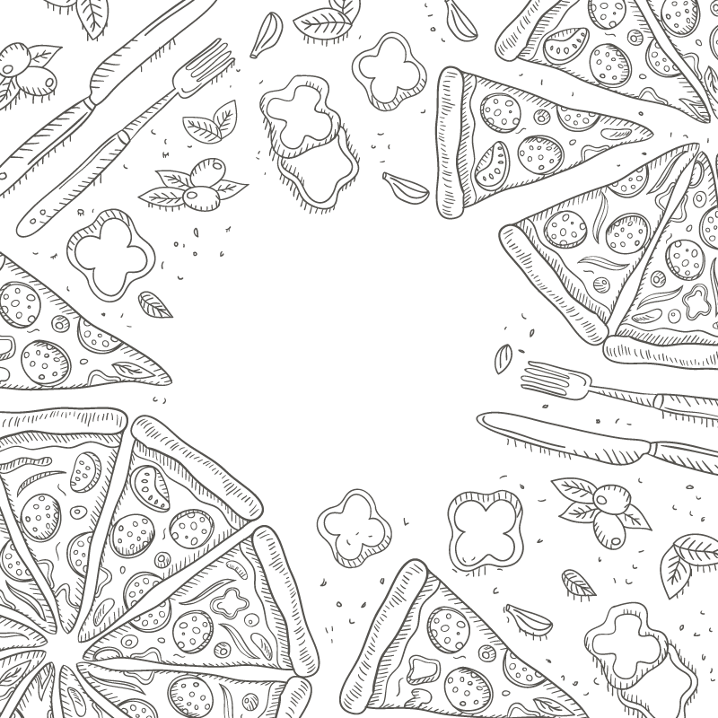 خلفية باترن بيتزا مقطعة غير ملونة pizza pattern png