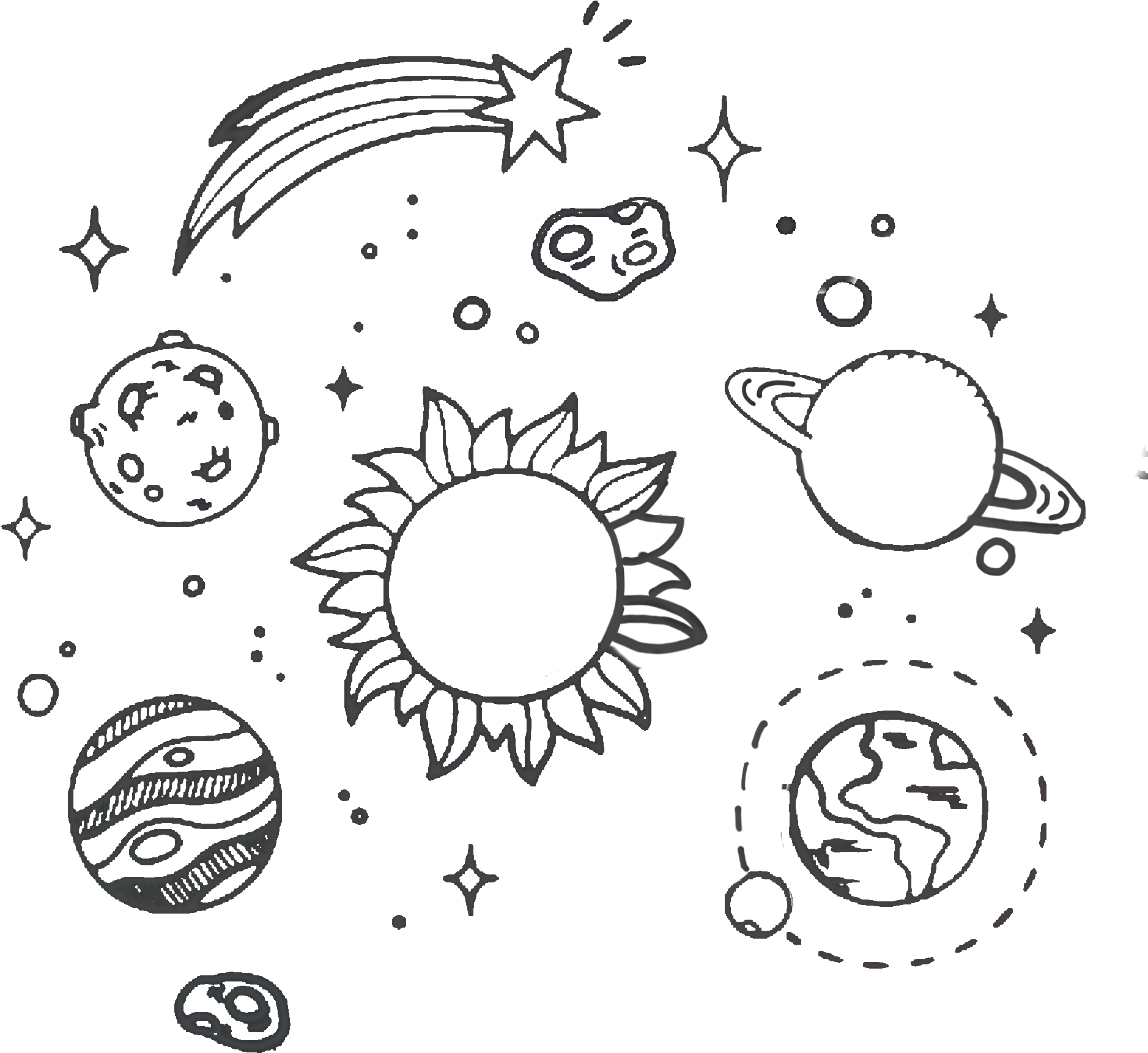 رسوم مجرة كواكب نجوم للتلوين Galaxy Space Sun Saturn drawing png