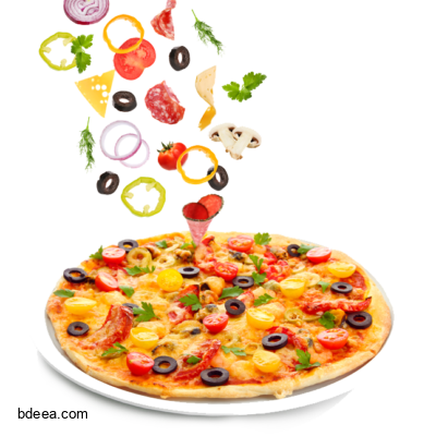 صورة طبق بيتزا مع مكونات متطايرة Pizza Take-out Italian png