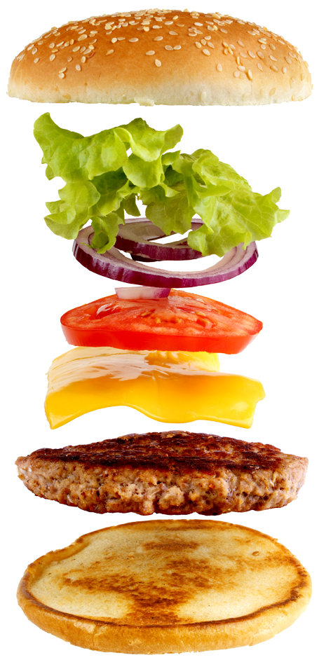 صورة وجبة همبرجر مع مكونات متطايرة Hamburger Fast food png