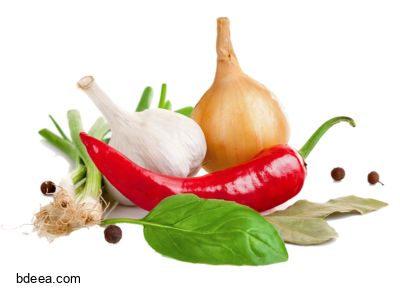 صورة بصل وثوم وفلفل احمر وريحان Red chili pepper and white garlic onion