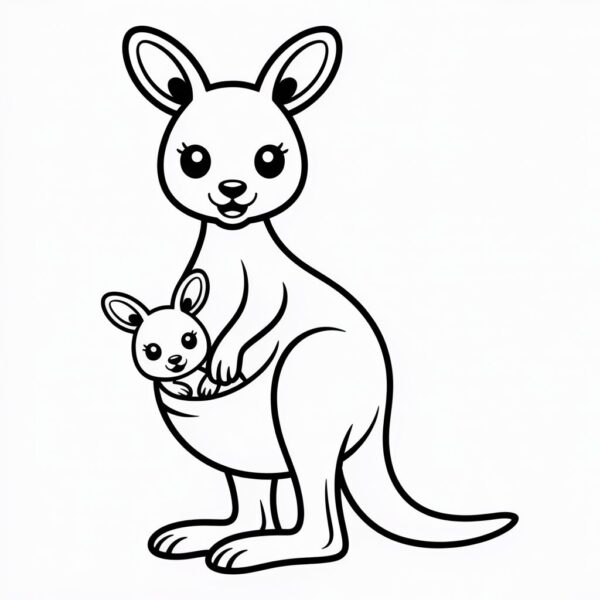 صورة رسمة كنغر مع بيبي صغير للتلوين للاطفال kangaroo