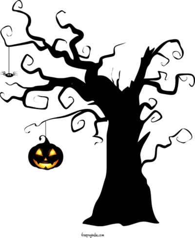 صورة شجرة الهالويين اسود مخيفة مع قرع العسل Halloween Tree Free PNG