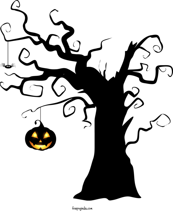 صورة شجرة الهالويين اسود مخيفة مع قرع العسل Halloween Tree Free PNG