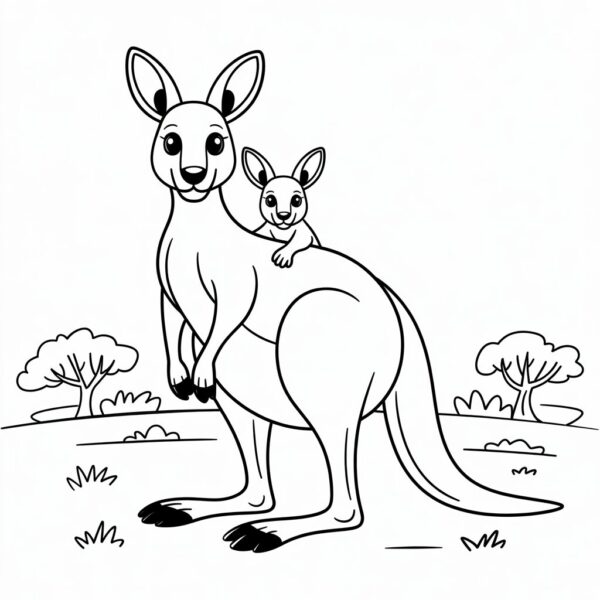 صورة رسمة كنغر يحمل صغيره صغير للتلوين للاطفال kangaroo